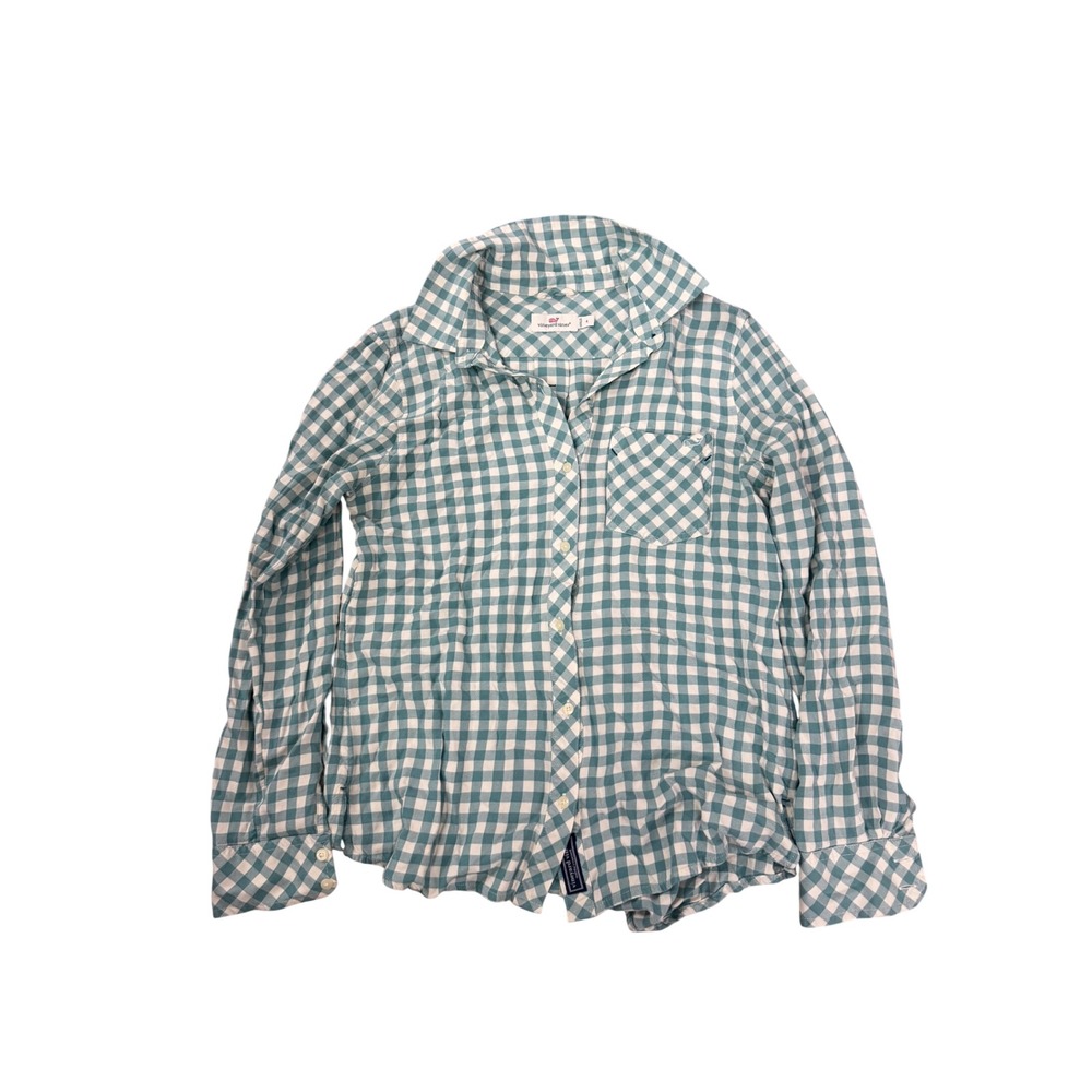 Vineyard Vines Women Blue White Gingham Long Sleeve Button Down Shirt Sz 4